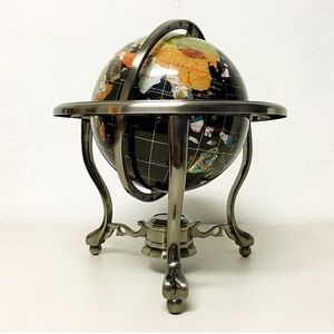 Black Onyx Gemstone Globe with Silver Stand